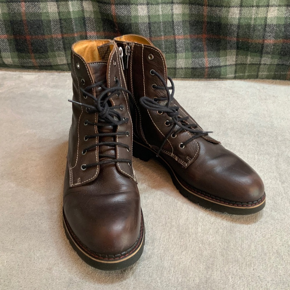 Pikolinos Women Dark Brown Leather Lace Up Zip Combat Boots Size 39 8.5 Spain